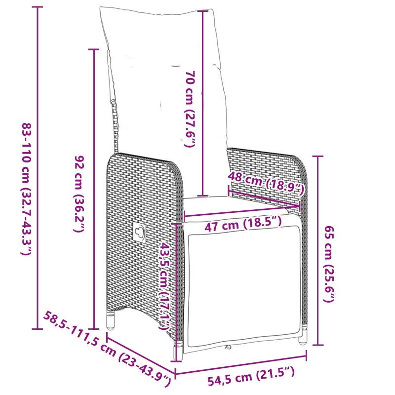 5-teiliges Gartenset mit Kissen in Schwarz aus Poly-Rattan