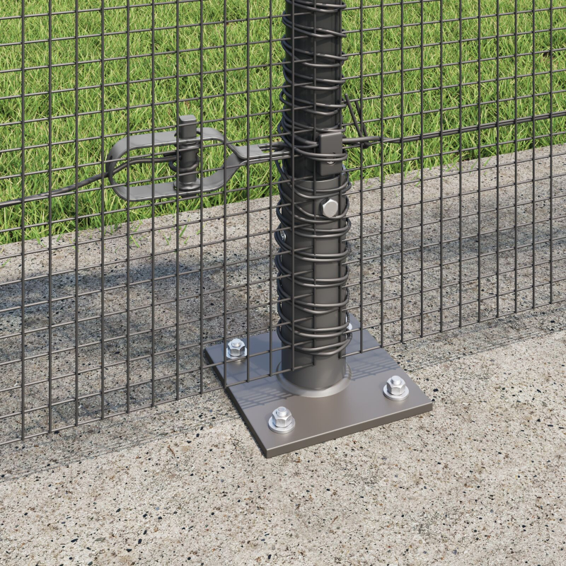 geschweißter Drahtzaun mit 13 Flanschpfosten Grau 1,5x25 m Stahl