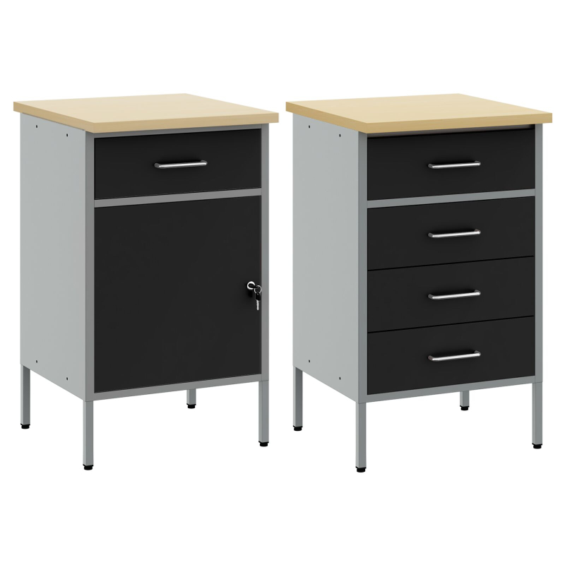 2-teiliges Werkstattschrank-Set in Schwarz und Grau aus Holzwerkstoff und Stahl