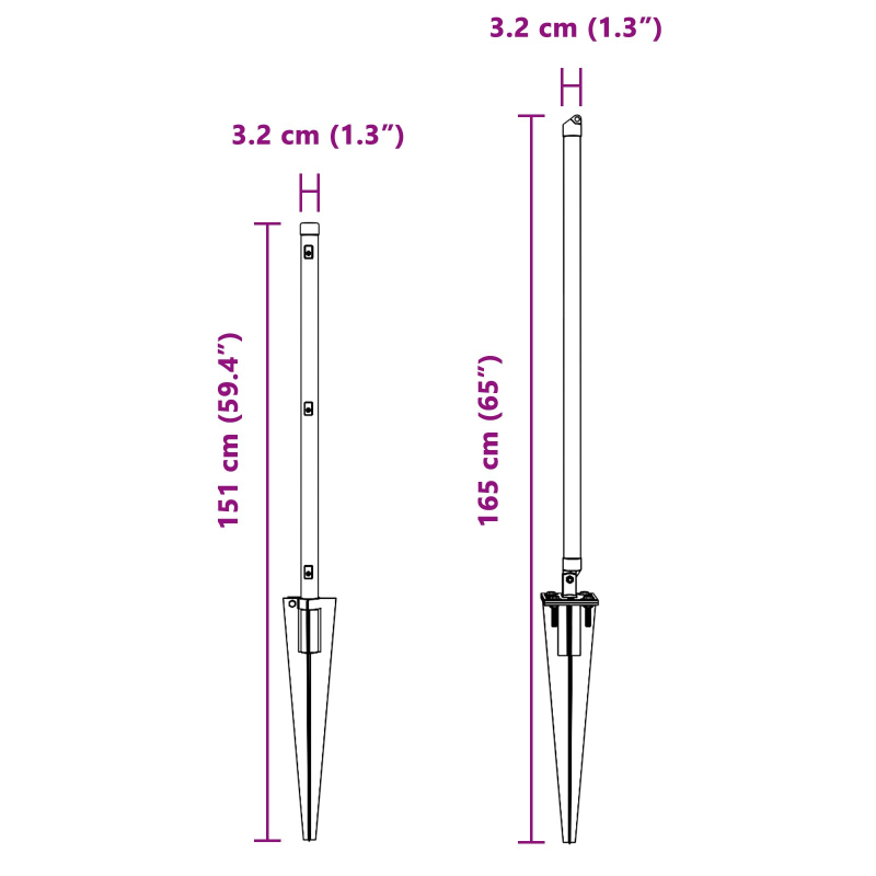Zaunpfosten mit Spike 26 Stück Ø32 mm 120 cm Verzinkter Stahl