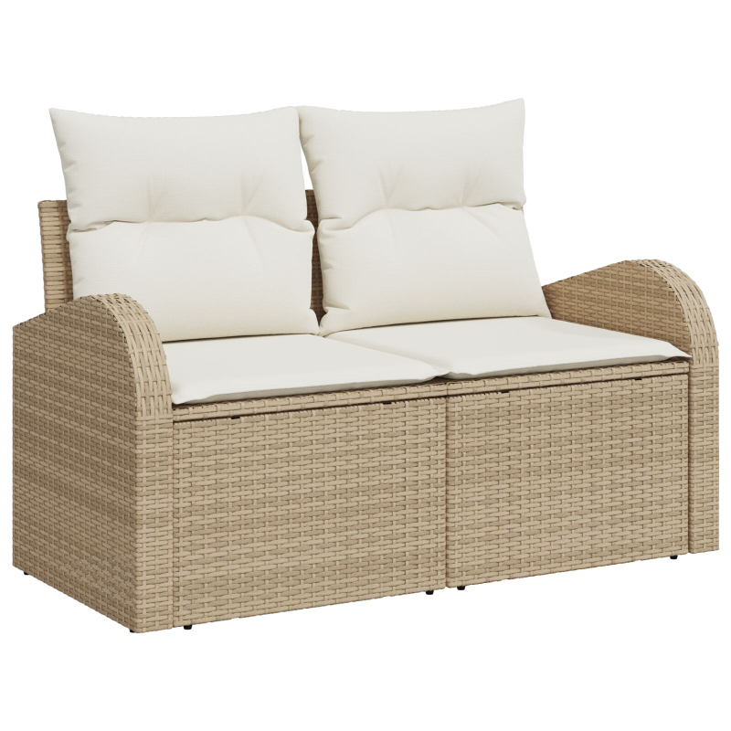6-teilige Garten Esszimmer Set mit Kissen Beige Poly Rattan Akazie