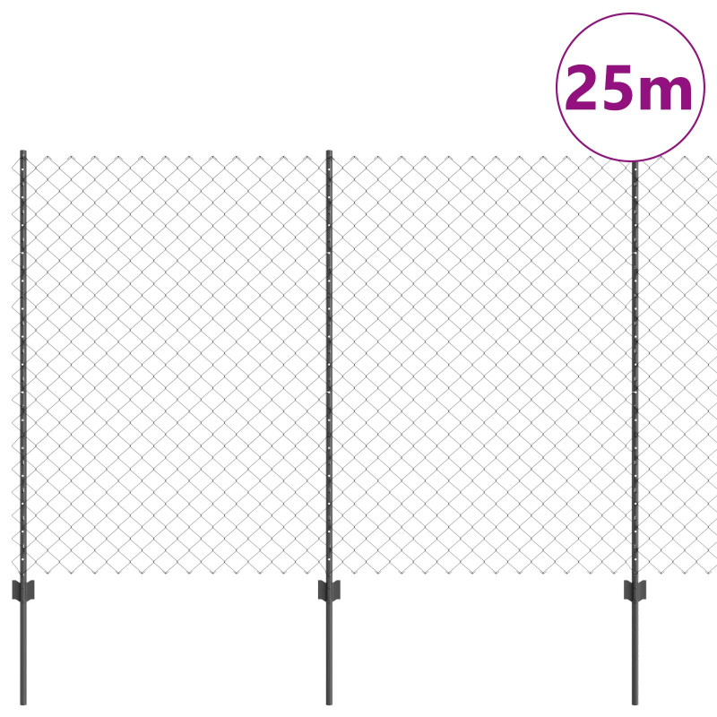 Drahtzaun mit 44 U-Posts Grau 1,6x25 m Stahl