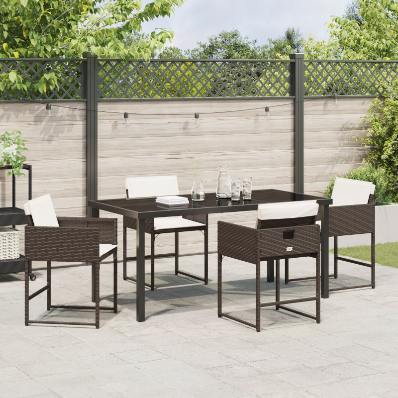 5-teiliges Garten Essset mit Kissen Braun Poly Rattan