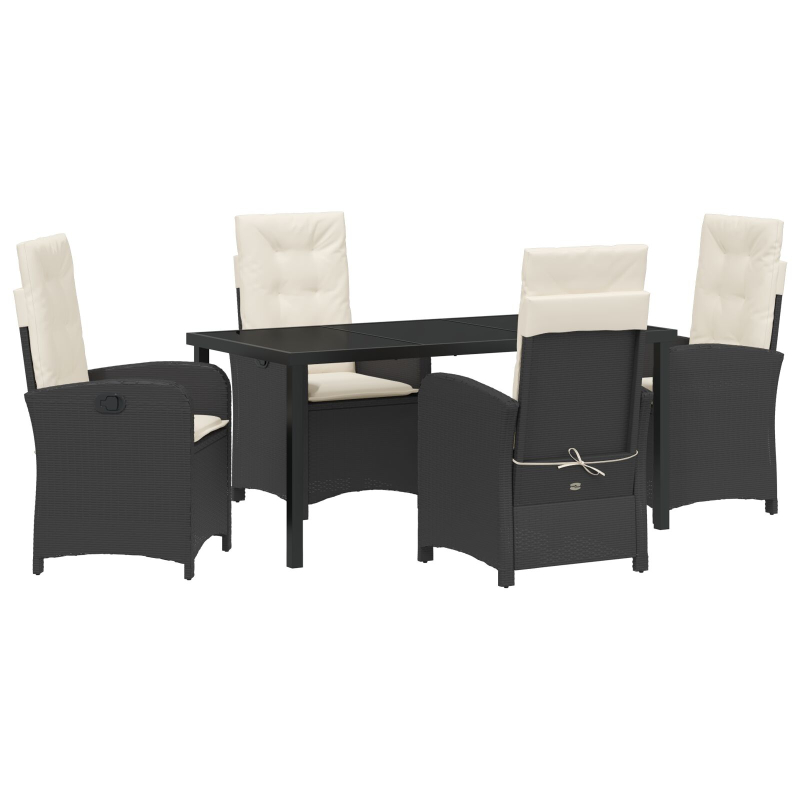 5-teiliges Garten-Dining-Set mit Kissen Schwarz Poly Rattan