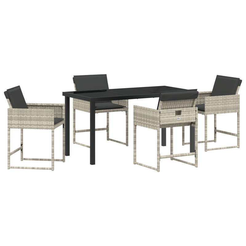 5-teiliges Garten-Dining-Set mit Kissen in Hellgrau aus Poly-Rattan