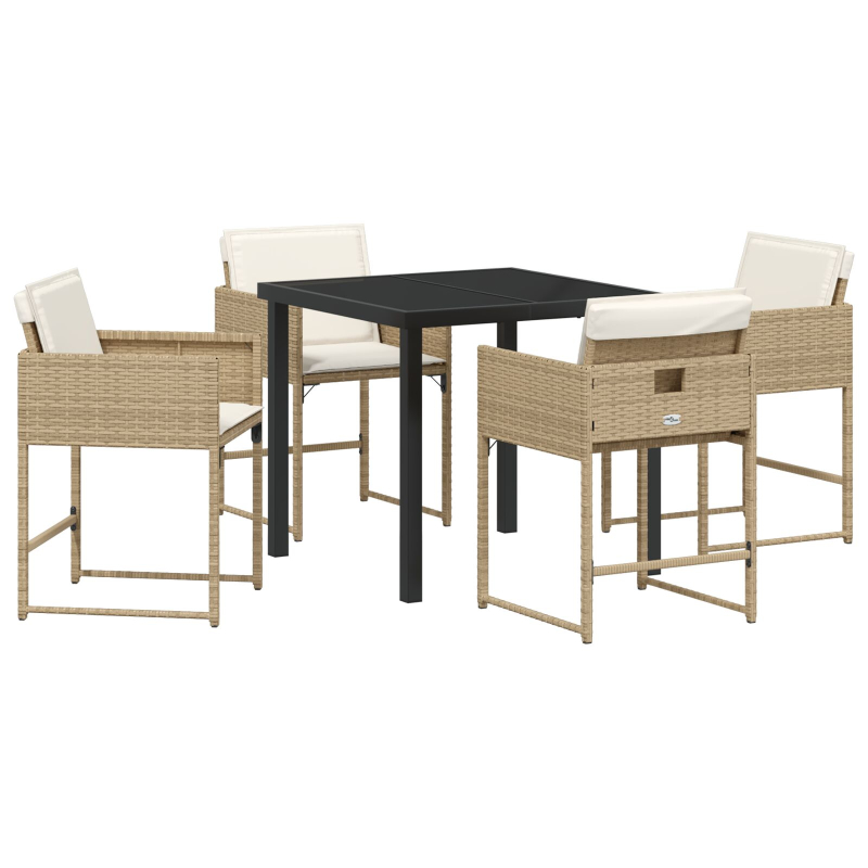 5-teiliges Garten Essset mit Kissen in Beige aus Poly Rattan
