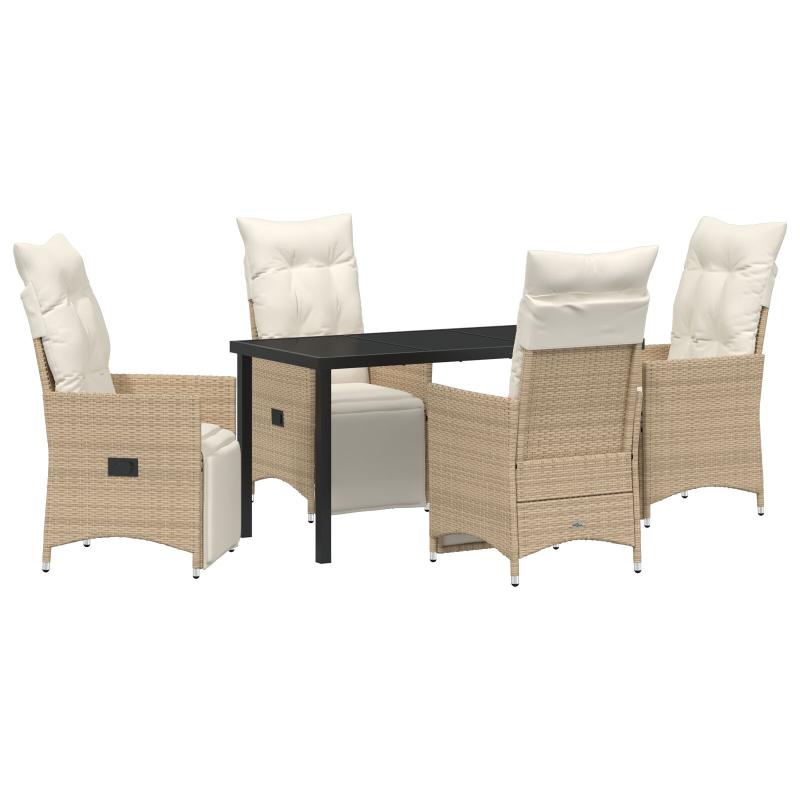 5-teiliges Garten-Dining-Set mit Kissen Beige Poly-Rattan