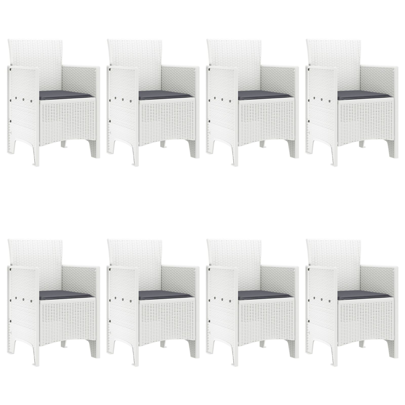 9-teiliges Garten Esstisch Set mit Kissen in Weiß Poly Rattan