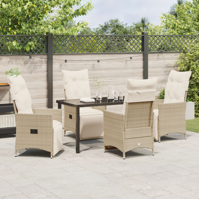 5-teiliges Garten-Dining-Set mit Kissen Beige Poly-Rattan