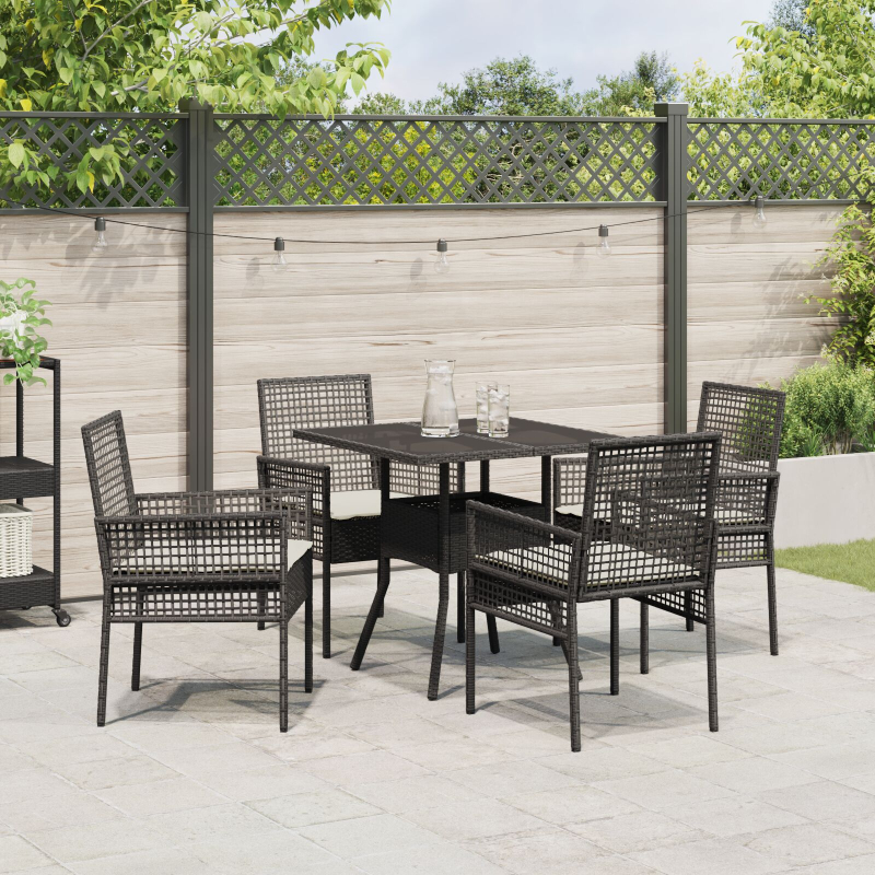 5-teiliges Garten Essgruppe Schwarz Poly-Rattan