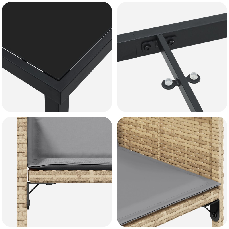 5 Teile Garten Essgruppe mit Kissen Beige Poly Rattan