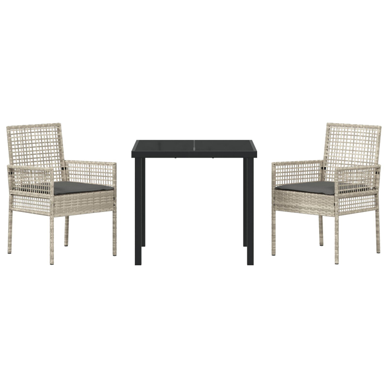 3-teilige Garten-Essgruppe mit Kissen Hellgrau Poly Rattan