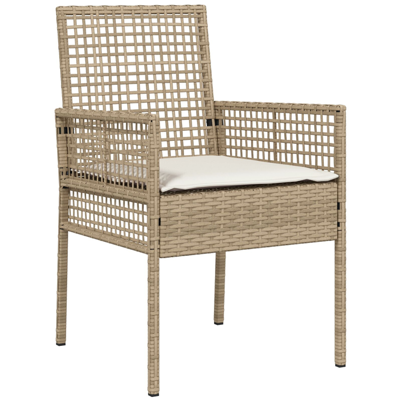 5-teiliges Garten Esszimmer Set mit Kissen Beige Poly Rattan