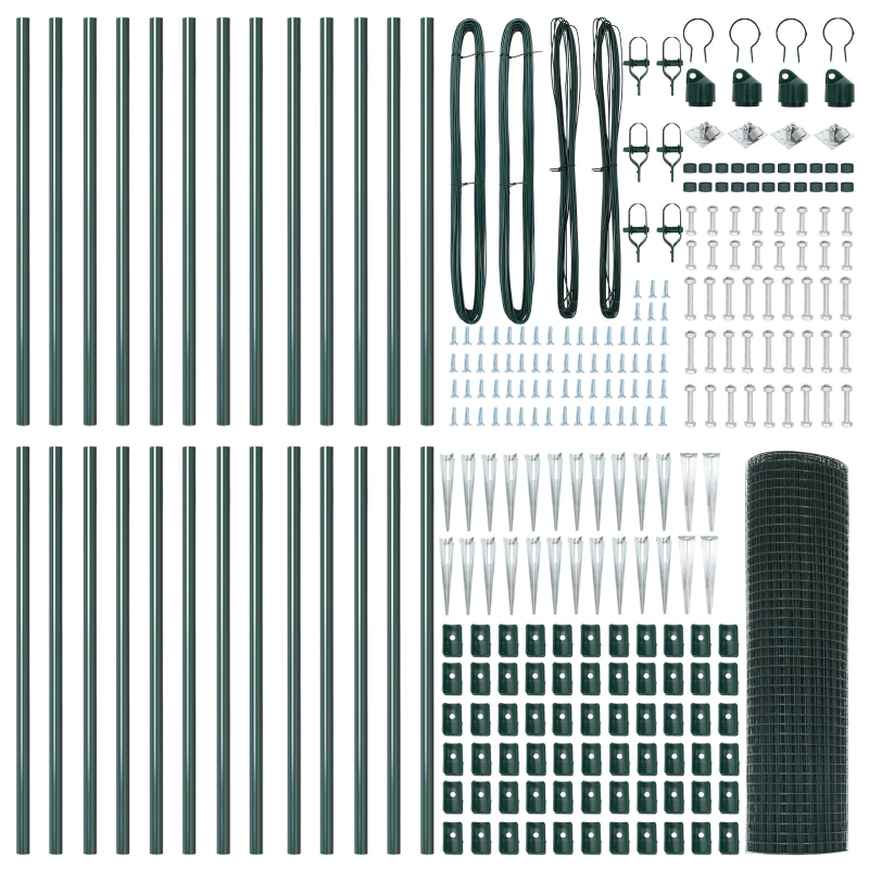Geschweißter Drahtzaun mit 13 Erdspikes Grün 1x50 m Stahl