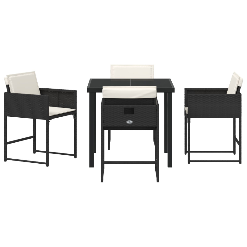 5-teilige Garten-Essgruppe mit Kissen aus schwarzem Poly-Rattan