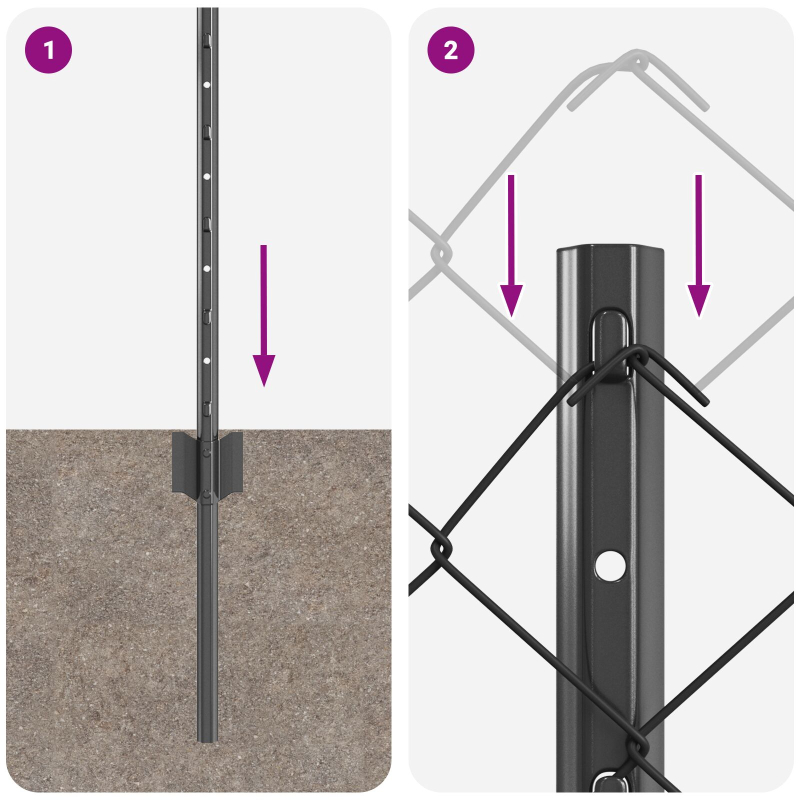 Kettenzaun mit 10 U-Posts Grau 0.4x10 m Stahl