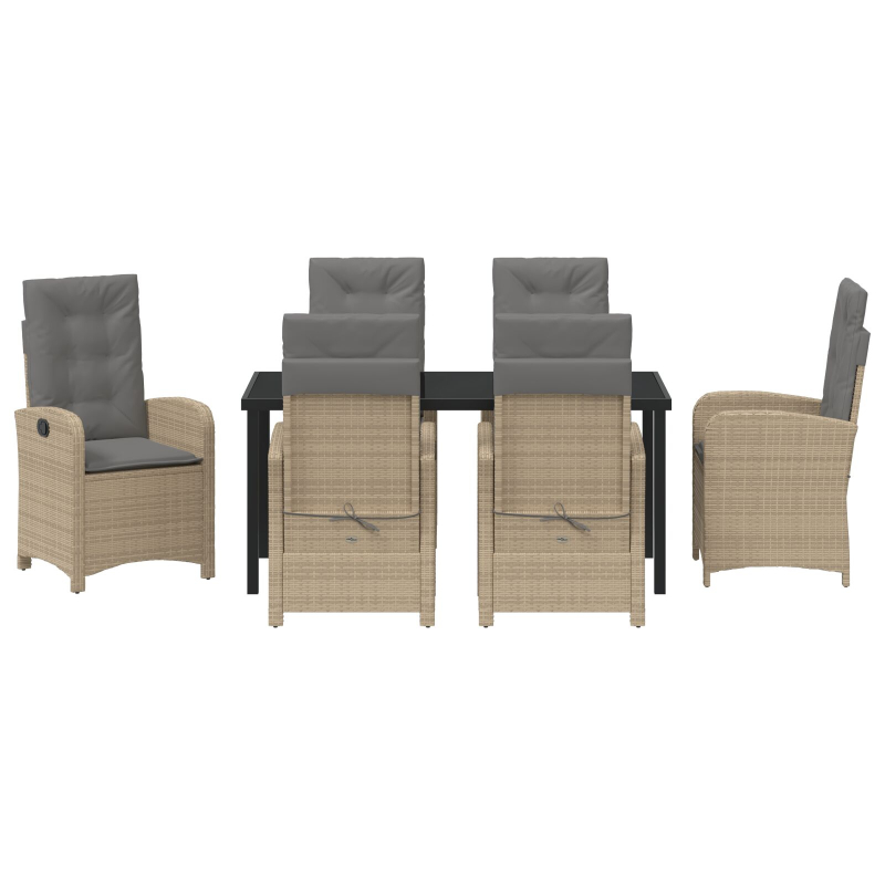 7-teiliges Garten-Essset mit Kissen Beige Poly Rattan