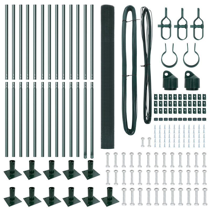 Schweißdrahtzaun mit 13 Flanschpfosten Grün 1,6x25 m Edelstahl