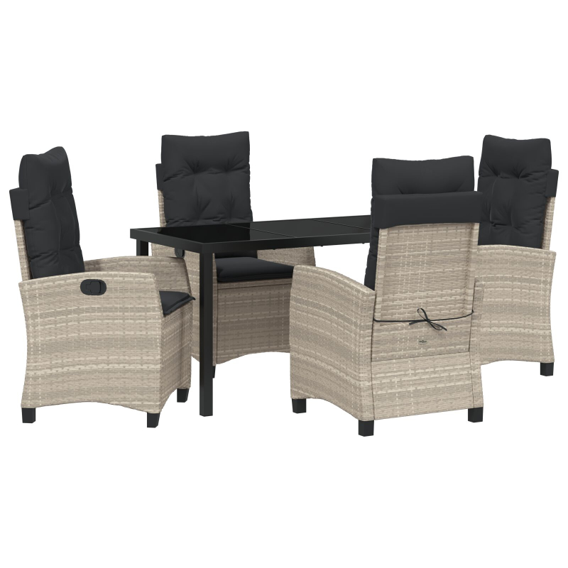 5-teiliges Garten-Dining-Set mit Kissen Hellgrau Poly-Rattan