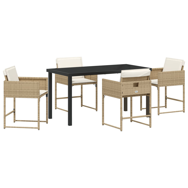 5-teiliges Garten Esszimmer Set mit Kissen Beige Poly Rattan