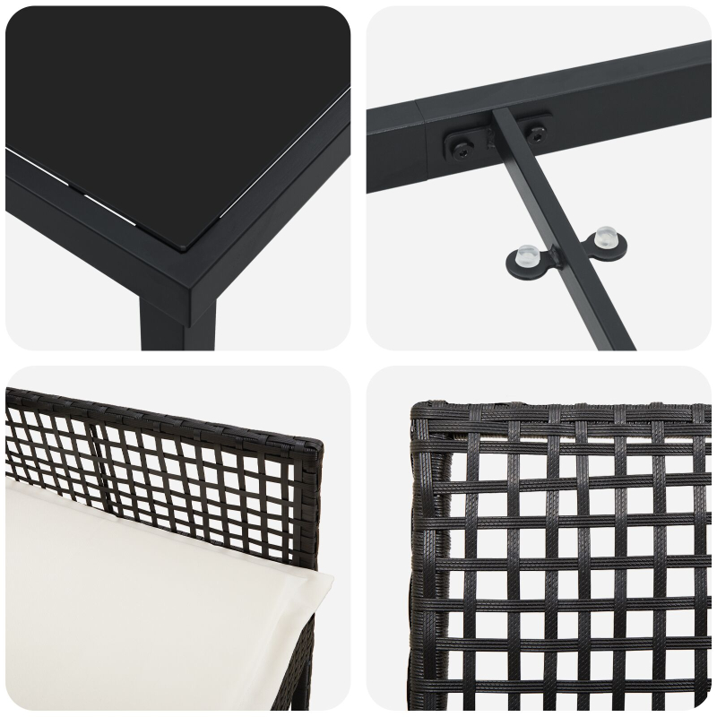 7-teiliges Garten Essset mit Kissen Schwarzes Poly-Rattan