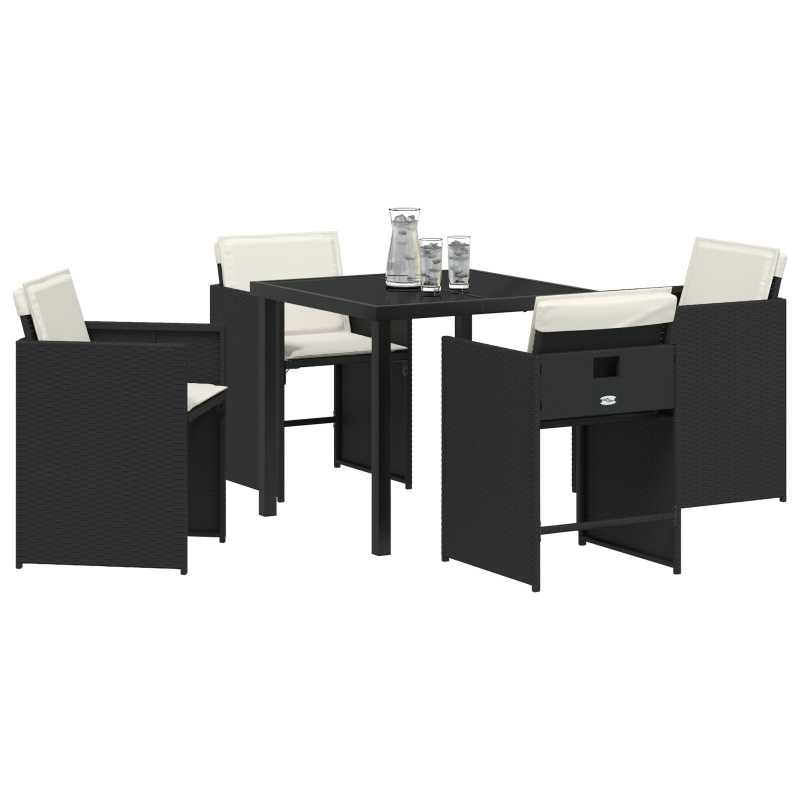 5-teiliges Garten-Dining-Set mit Kissen Schwarz Poly-Rattan
