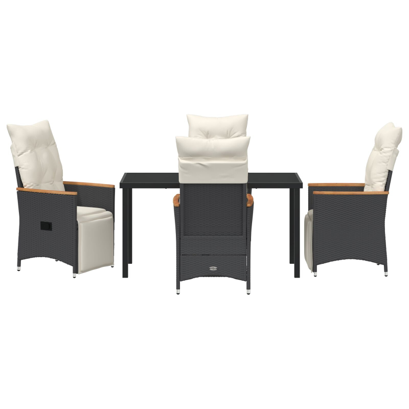 5-teiliges Garten-Dining-Set mit Kissen Schwarzes Poly Rattan