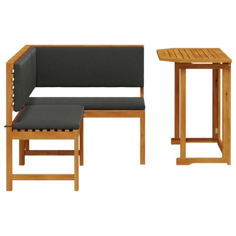 2-teiliges Garten-Esszimmer-Set mit Kissen aus massivem Akazienholz