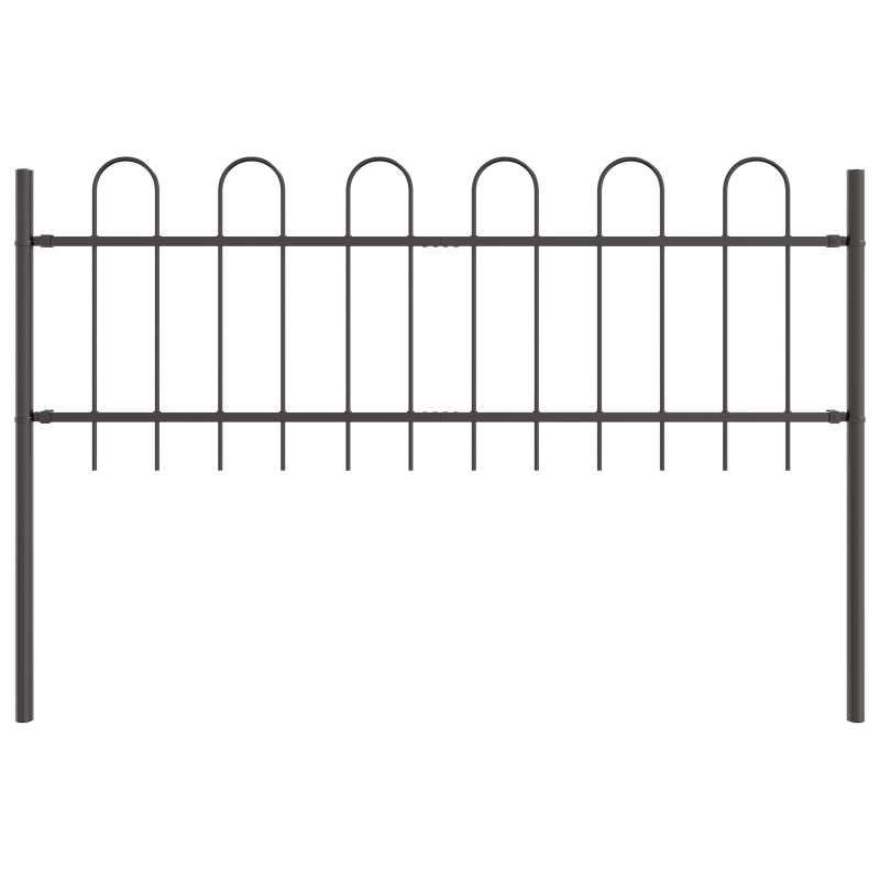 Gartenzaun mit Rundbogen oben, grau, 11,9x0,6 m, aus Stahl