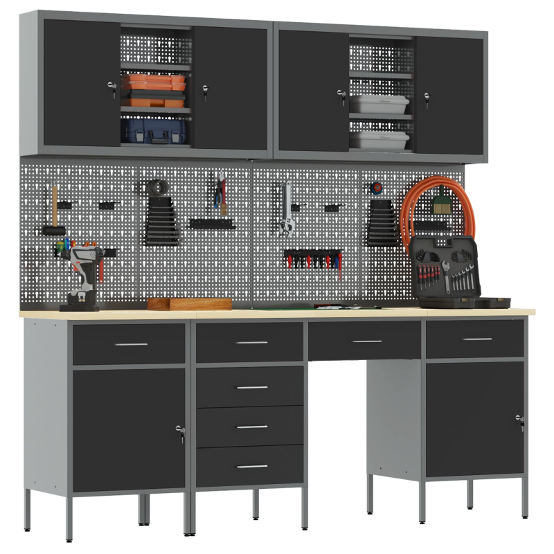 10-teiliges Werkbank-Set aus schwarzem Stahl