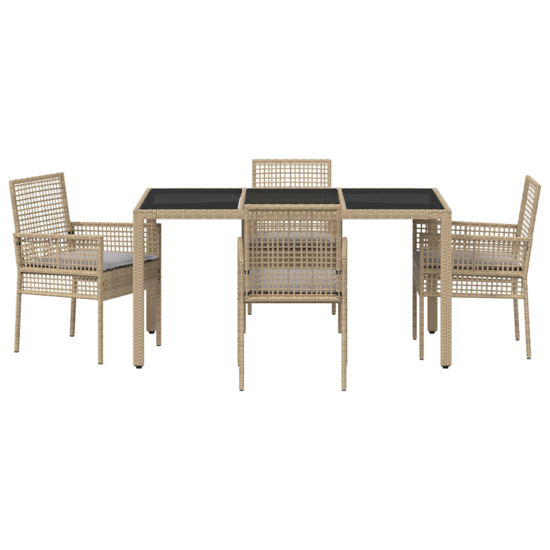 5-teilige Garten-Essgruppe mit Kissen Beige Poly Rattan
