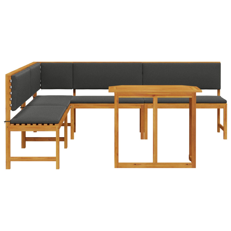 4-teiliges Garten-Ess-Set mit Kissen aus massivem Akazienholz