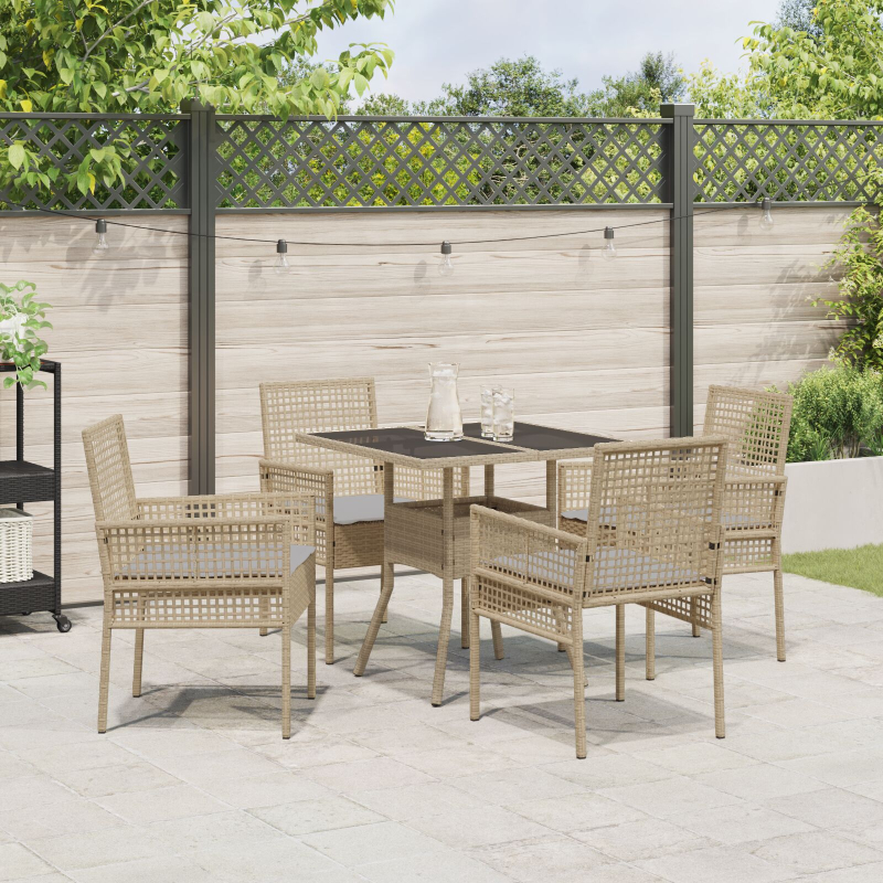 5-teiliges Garten Essset Beige Poly Rattan