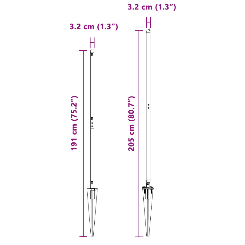 Zaunpfosten mit Spitze 52 Stück Ø32 mm 160 cm Verzinkter Stahl