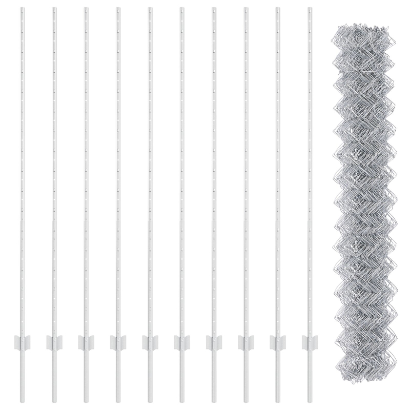 Kettengliedzaun mit 20 U-Posts Silber 1,5x10 m Stahl