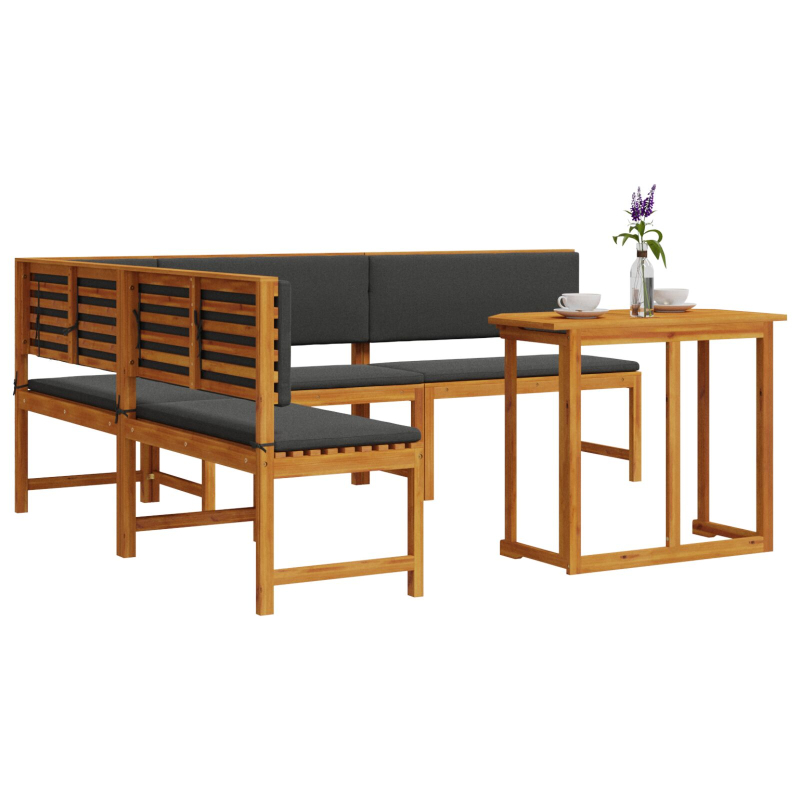 4-teiliges Garten-Ess-Set mit Kissen aus massivem Akazienholz