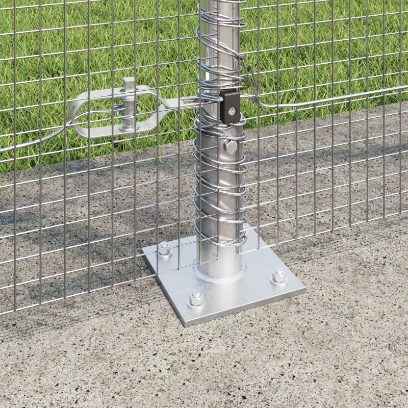 Schweißdrahtzaun mit 13 Flanschpfosten 1,6x25 m Verzinkter Stahl