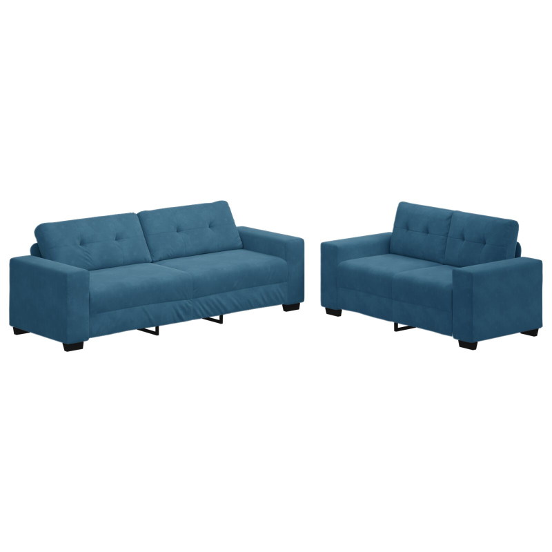 2-teilige Sofaset mit Kissen Blau Samt