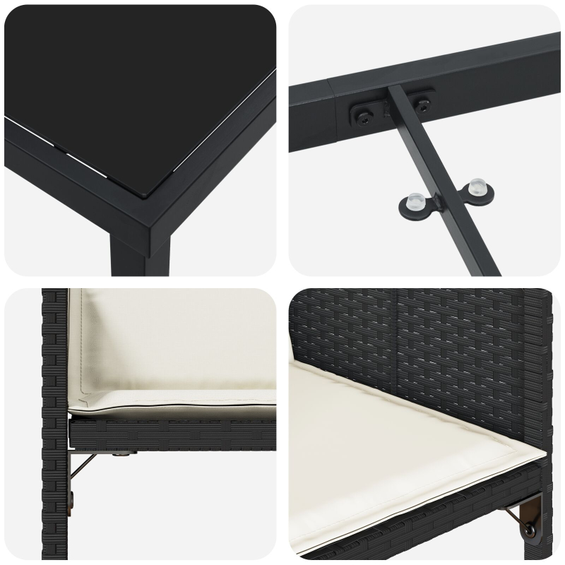 5-teiliges Gartenset mit Kissen aus schwarzem Poly-Rattan