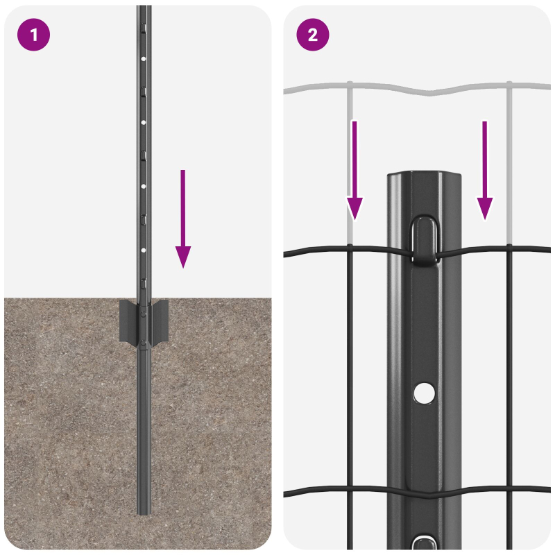 Eurozaun mit 11 U-Pfosten Grau 0,8x25 m Stahl