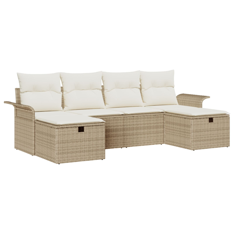 6-teiliges Garten Sofa Set mit Kissen Beige Poly Rattan