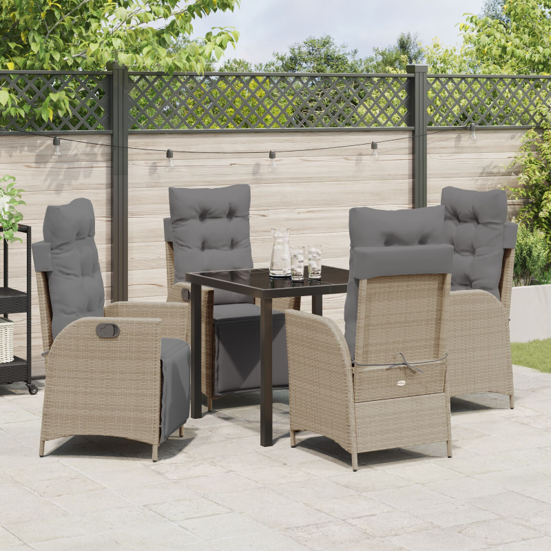5-teiliges Garten-Dining-Set Beige Poly-Rattan