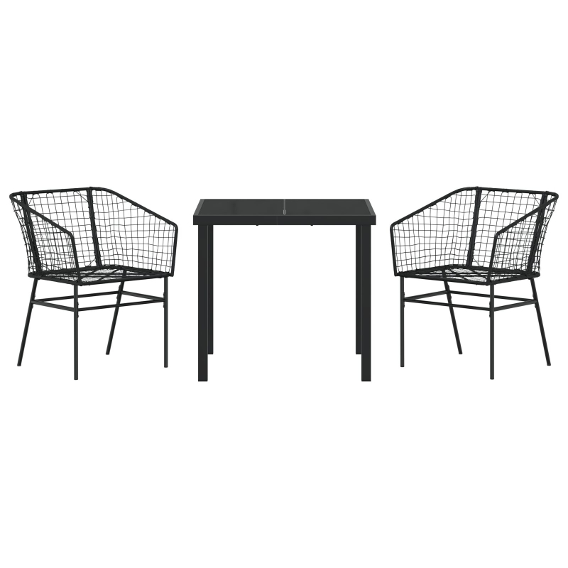 3-teiliges Garten-Essenset Schwarz Poly Rattan