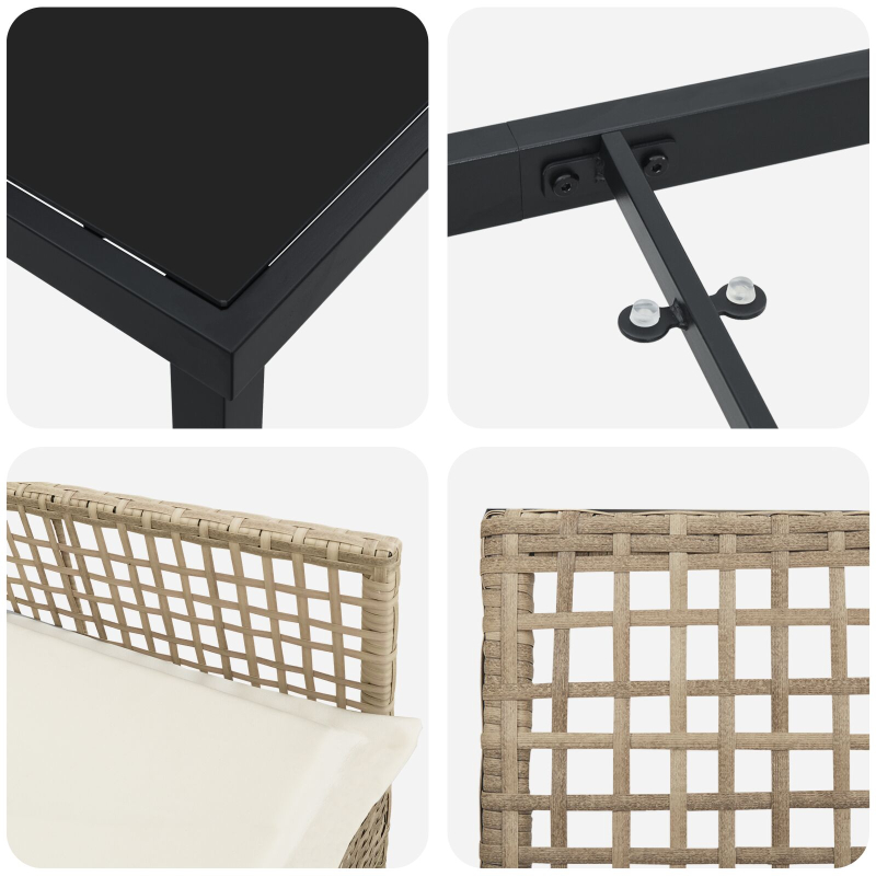 5-teiliges Garten Esszimmer Set mit Kissen Beige Poly Rattan