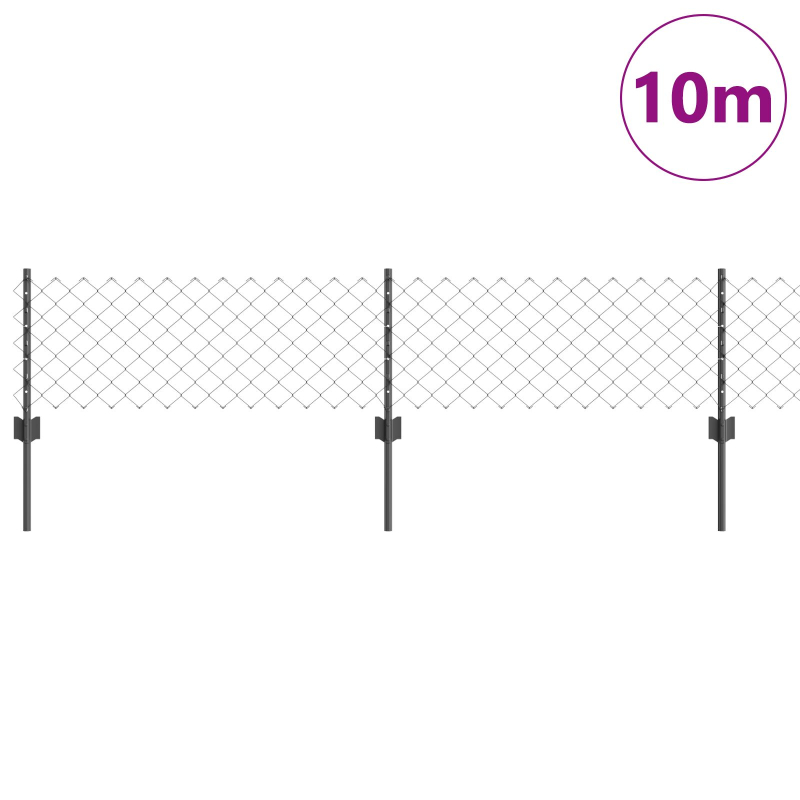 Kettenzaun mit 10 U-Posts Grau 0.4x10 m Stahl