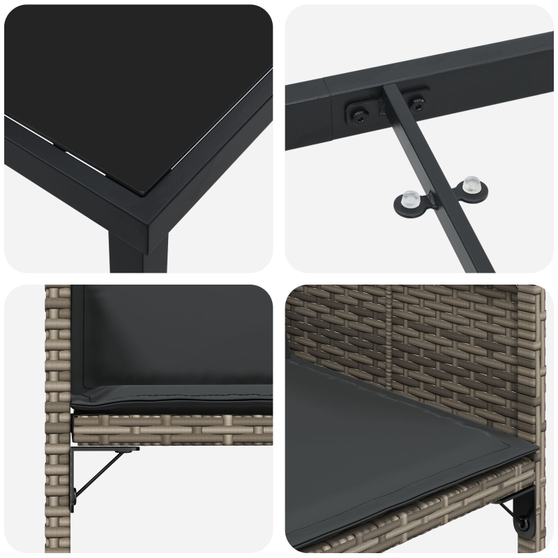 5-teilige Garten-Essgruppe mit Kissen in Grau aus Poly-Rattan