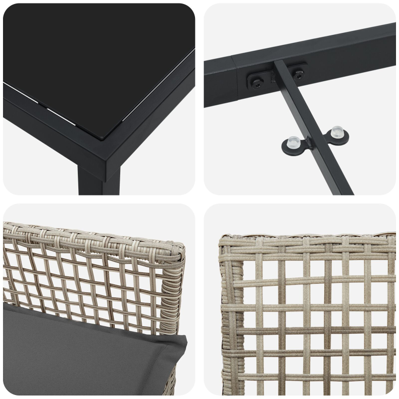 5-teilige Garten Essgruppe mit Kissen Hellgrau Poly Rattan