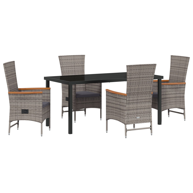 5-teiliges Garten-Dining-Set mit Kissen Grau Poly-Rattan