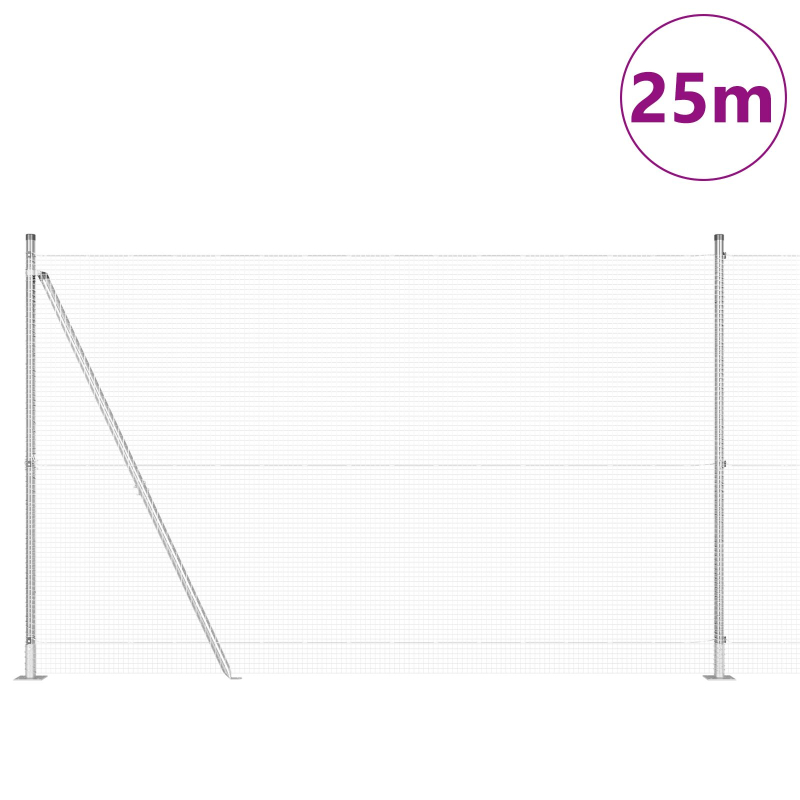 Schweißdrahtzaun mit 13 Flanschpfosten 1,6x25 m Verzinkter Stahl