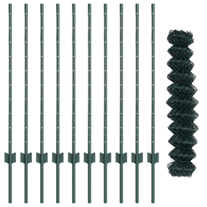 Kettengliedzaun mit 10 U-Pfosten Grün 1x10 m Stahl